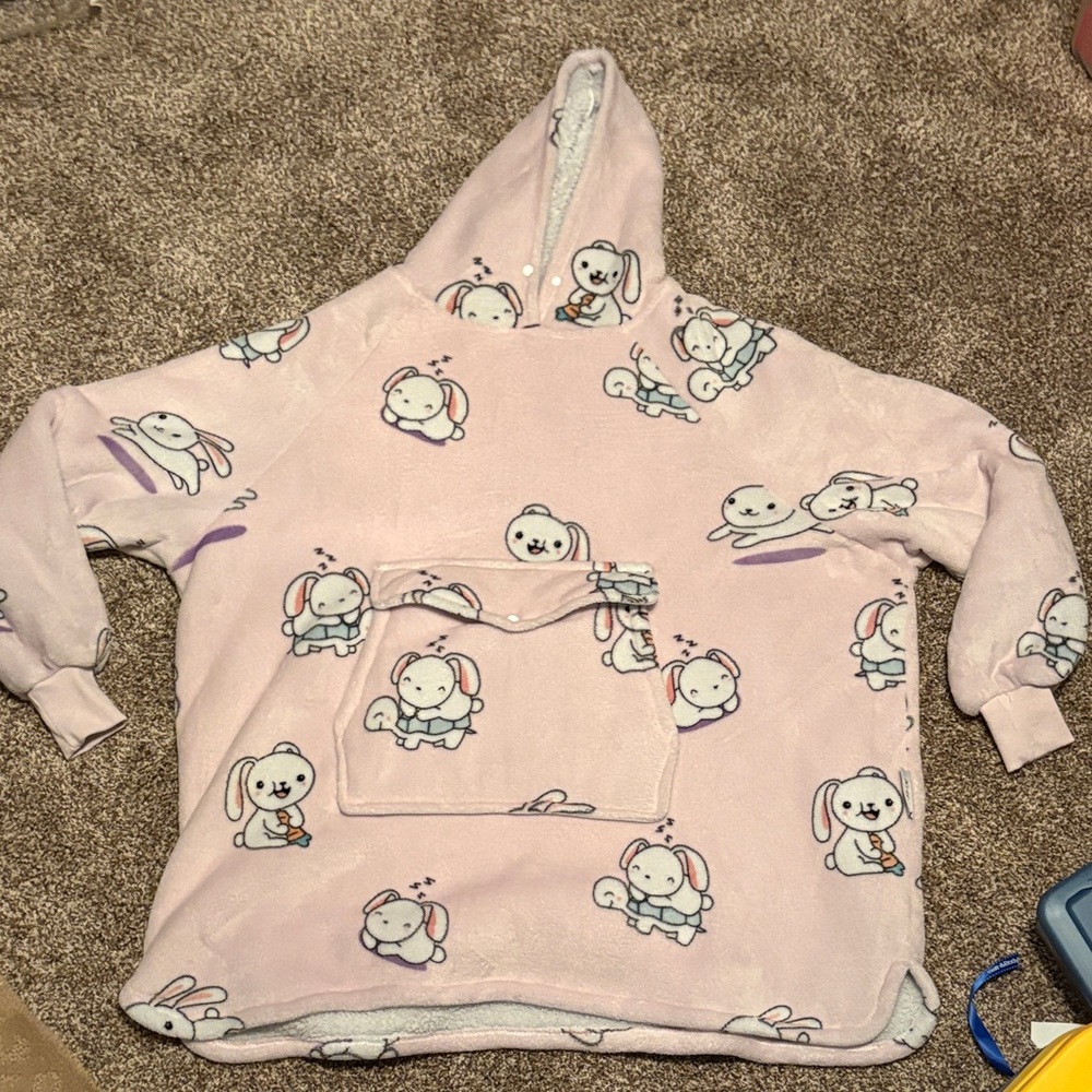 Cute Pink Cuddle Hoodie with Cartoon Bunny Print